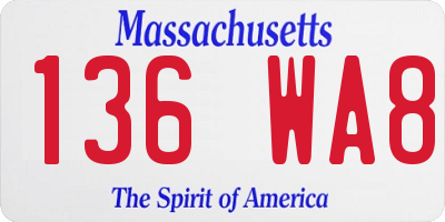 MA license plate 136WA8