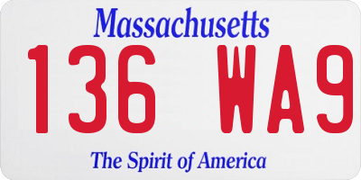 MA license plate 136WA9