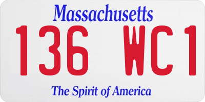 MA license plate 136WC1