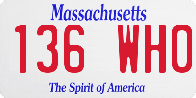 MA license plate 136WH0
