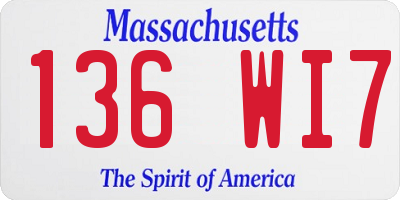 MA license plate 136WI7