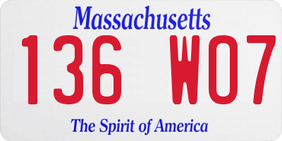MA license plate 136WO7