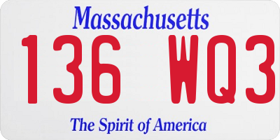 MA license plate 136WQ3