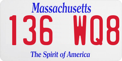 MA license plate 136WQ8