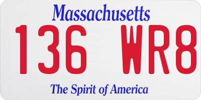MA license plate 136WR8