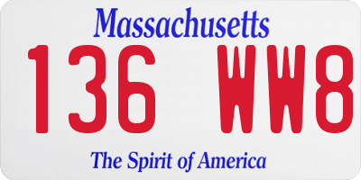 MA license plate 136WW8