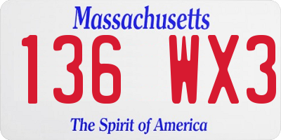 MA license plate 136WX3