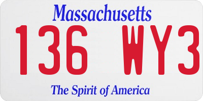 MA license plate 136WY3