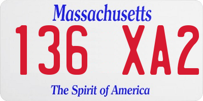 MA license plate 136XA2
