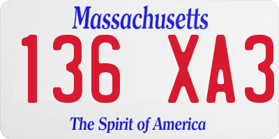 MA license plate 136XA3