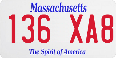 MA license plate 136XA8