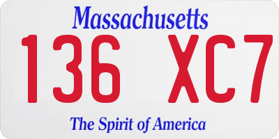 MA license plate 136XC7