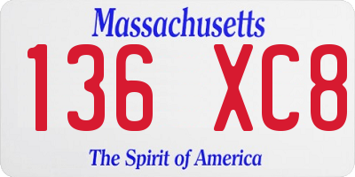 MA license plate 136XC8
