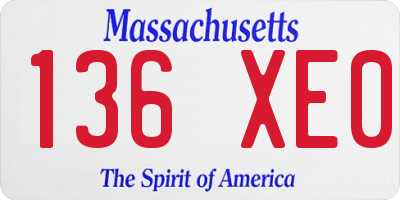 MA license plate 136XE0