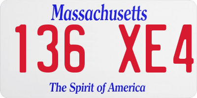 MA license plate 136XE4