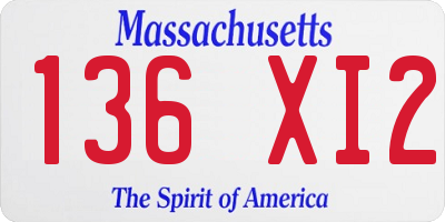 MA license plate 136XI2