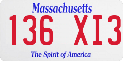 MA license plate 136XI3