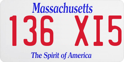 MA license plate 136XI5
