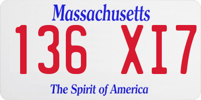 MA license plate 136XI7