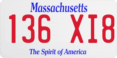 MA license plate 136XI8