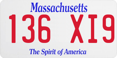 MA license plate 136XI9