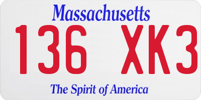MA license plate 136XK3