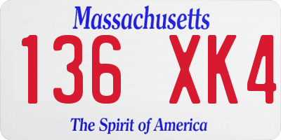MA license plate 136XK4