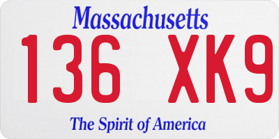 MA license plate 136XK9