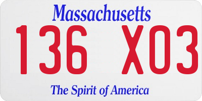 MA license plate 136XO3