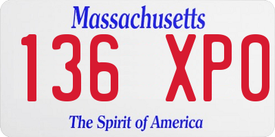 MA license plate 136XP0