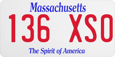 MA license plate 136XS0