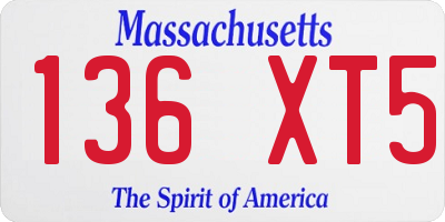 MA license plate 136XT5