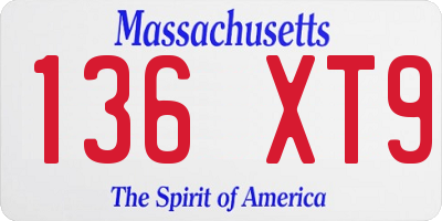 MA license plate 136XT9