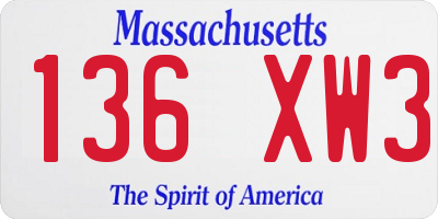 MA license plate 136XW3