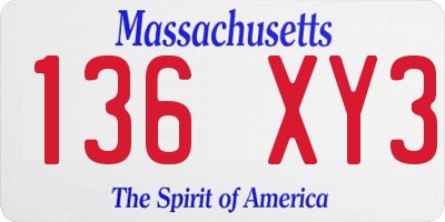 MA license plate 136XY3