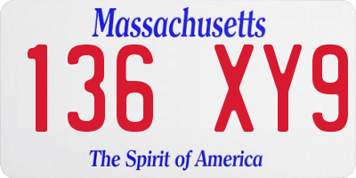 MA license plate 136XY9