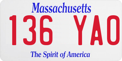 MA license plate 136YA0