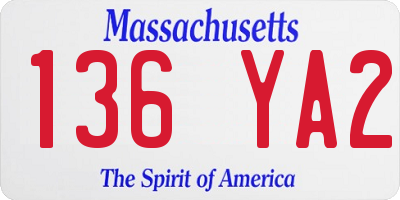 MA license plate 136YA2