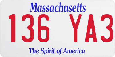 MA license plate 136YA3
