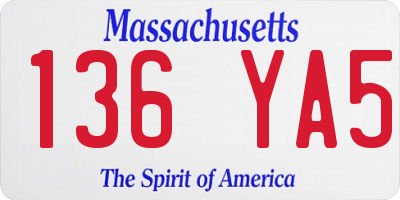 MA license plate 136YA5