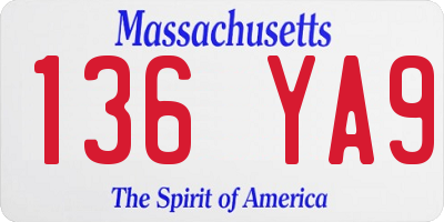 MA license plate 136YA9