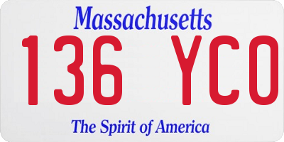 MA license plate 136YC0