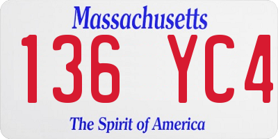 MA license plate 136YC4