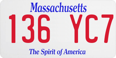 MA license plate 136YC7