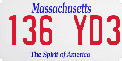MA license plate 136YD3