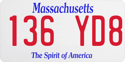 MA license plate 136YD8