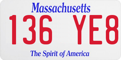 MA license plate 136YE8