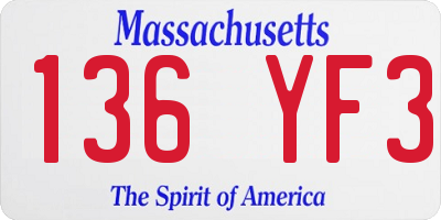 MA license plate 136YF3