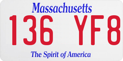 MA license plate 136YF8
