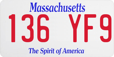 MA license plate 136YF9
